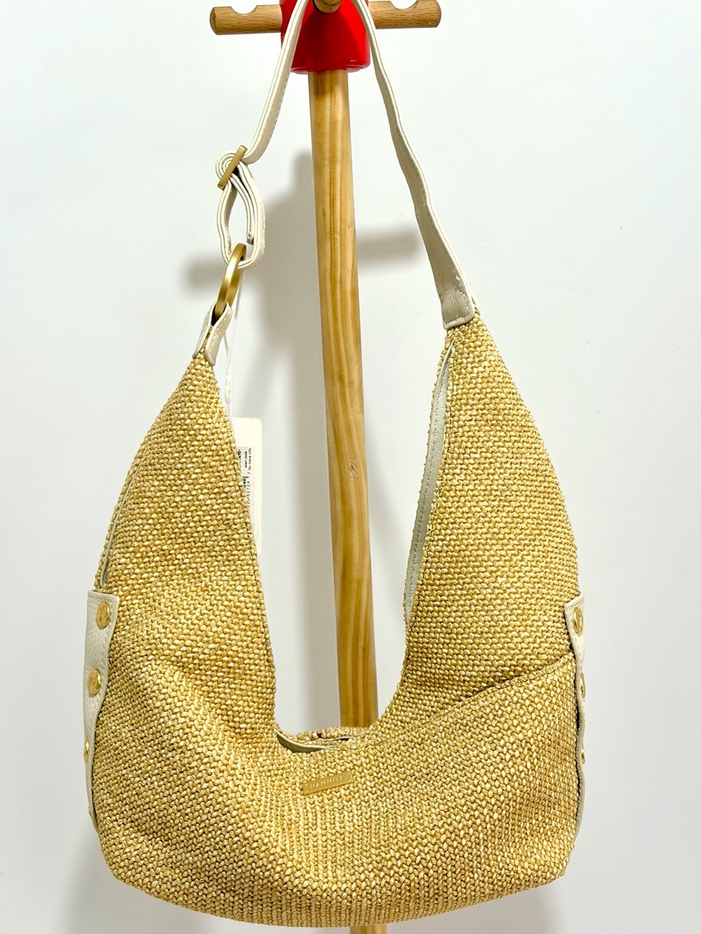 Hammitt Tom Zip MD Hobo Bag In Calla Lily Raffia/Brushed Gold/Hammered Rivets